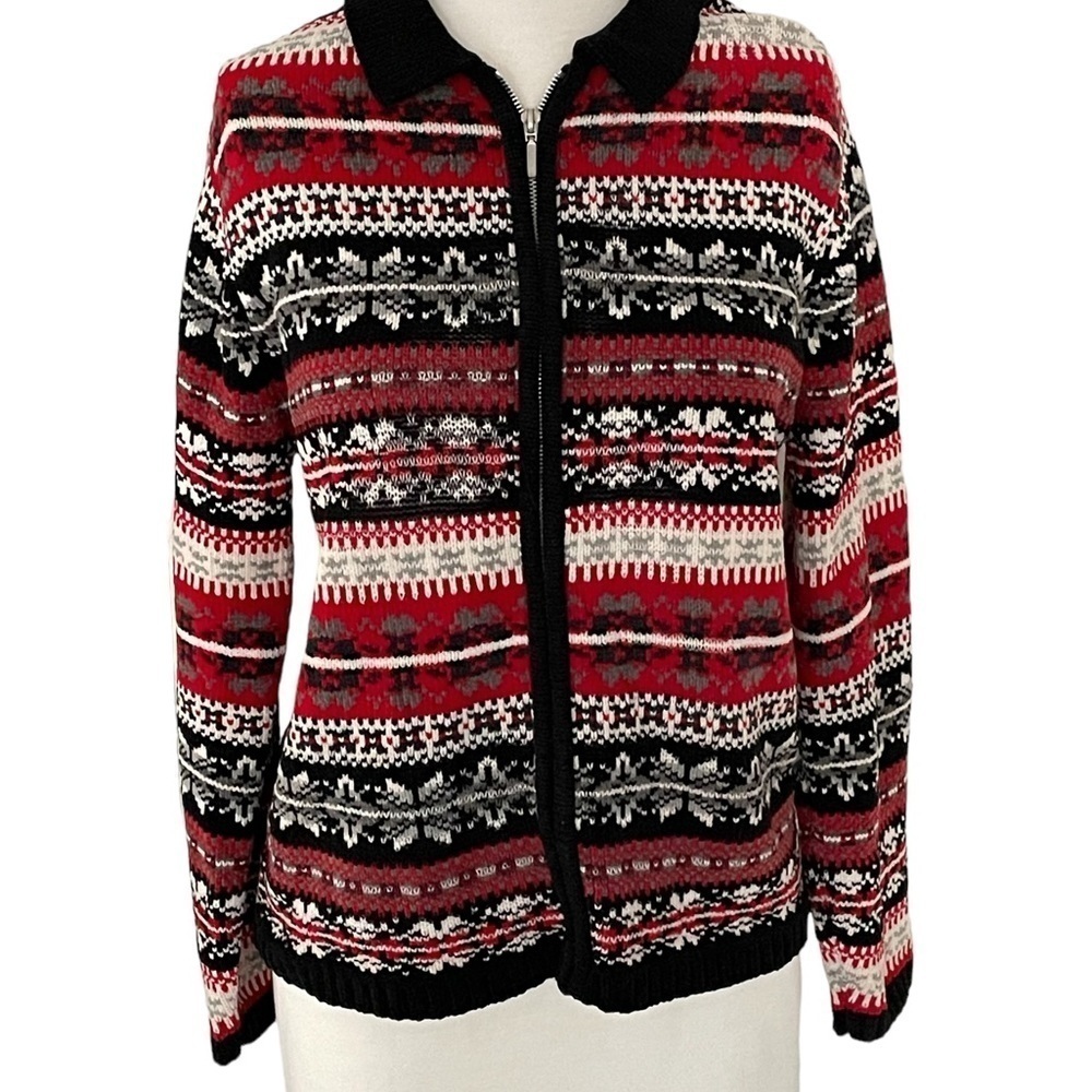 Vintage Designers Studio Originals Sweater Red Nordic Full Zip Knit Size S